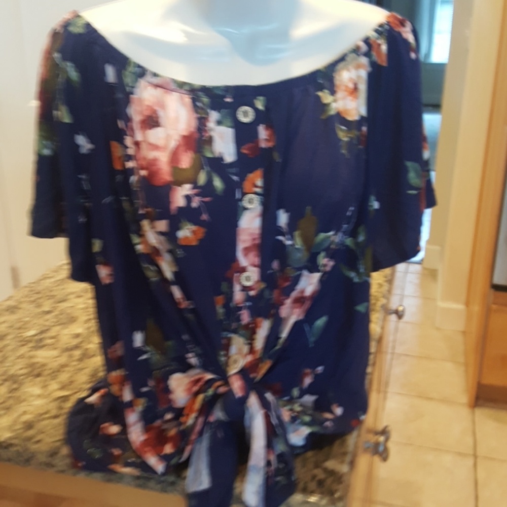 Off shoulder navy floral top. Worn once